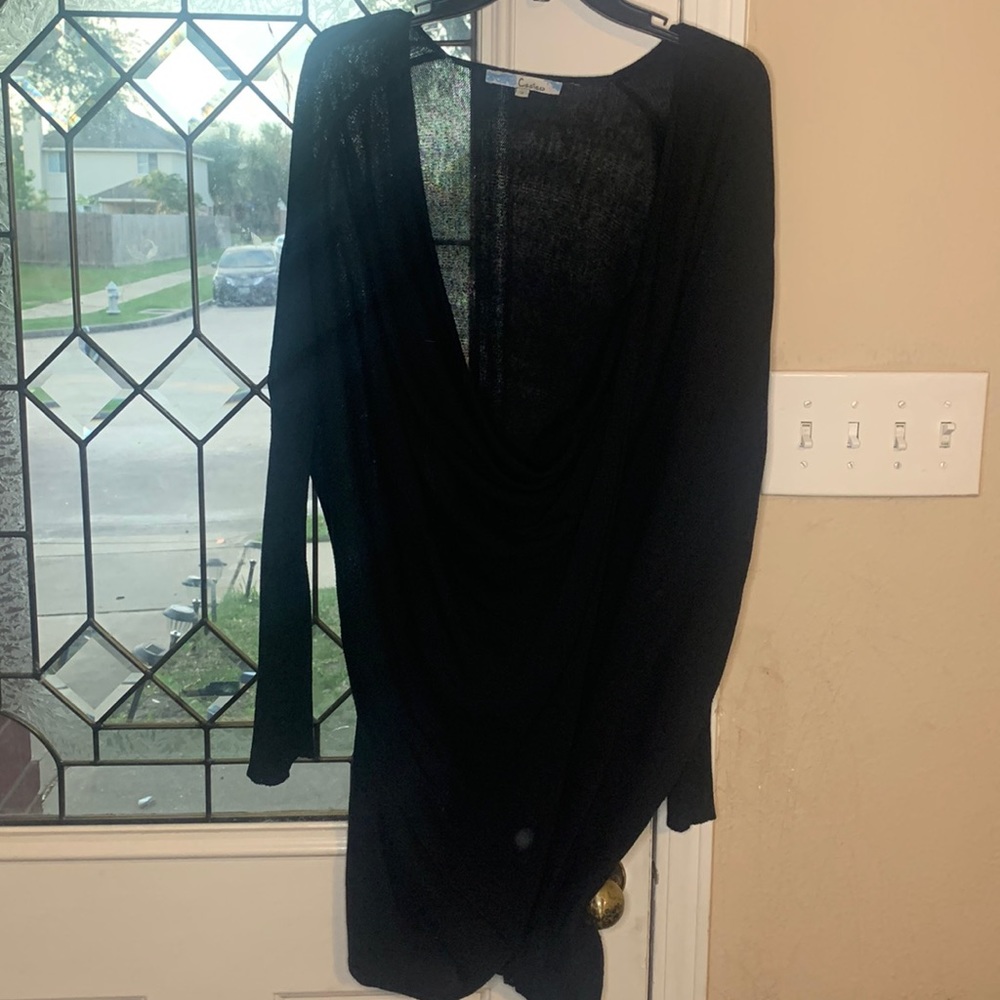 Black cross low deep black sweater